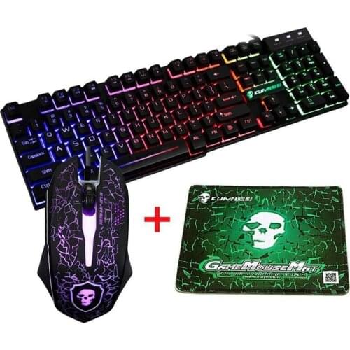 Colorful Backlight USB Wired Gaming Keyboard 2400DPI LED Gaming Mouse Combo with Mouse Pad