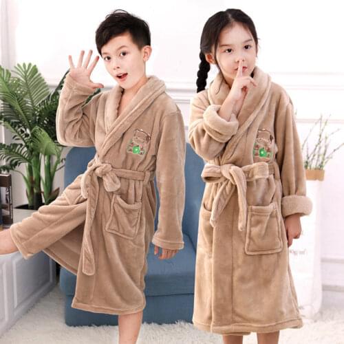 High Qualtity Childrens Bathrobes Winter Boys Nightgown Super Soft robe Girls Lengthen Thicken Flannel Pajamas Kids Bath robes