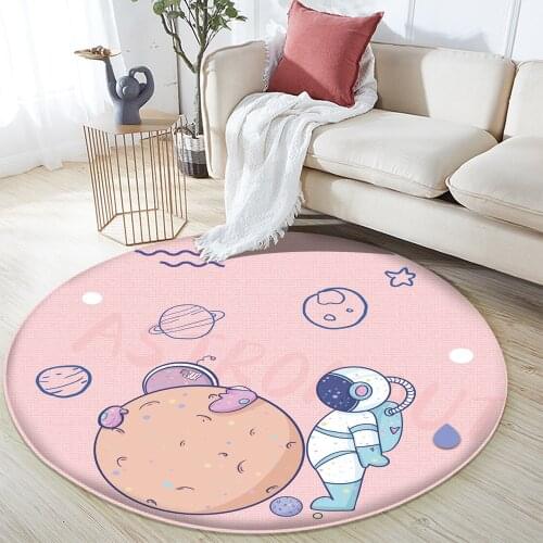 Pink Couples Astronaut Pattern Children Non-Slip Flannel Carpet Baby Hand Print Carpet Baby Play Mat Fashion Children Carpet