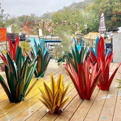 DIY Metal Art Tequila Rustic Sculpture 9 leaves Garden Sculpture Artificial Plant Metal Agave Plant Outdoor Garden Yard Decor