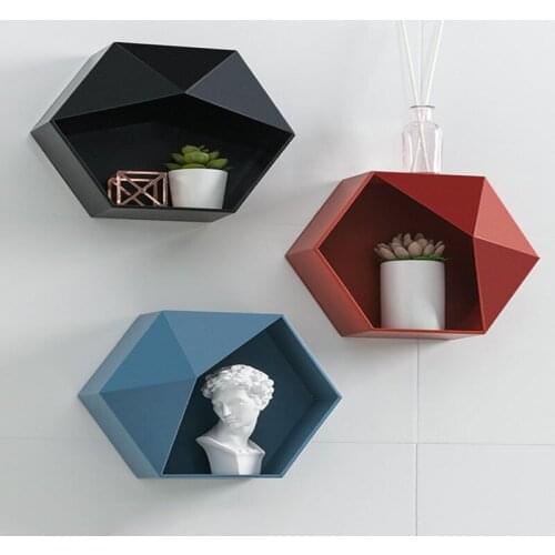 Nordic Style Geometric Shelves Wall-mounted Punch-free Living Room Wall Shelf Decoration Bedroom Decor Bathroom Storage Rack