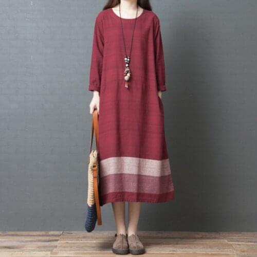 Johnature Vintage Striped Dress Women Clothes 2020 Retro New Autumn O-neck Loose Full Sleeve Korean Style Leisure Women Dresses