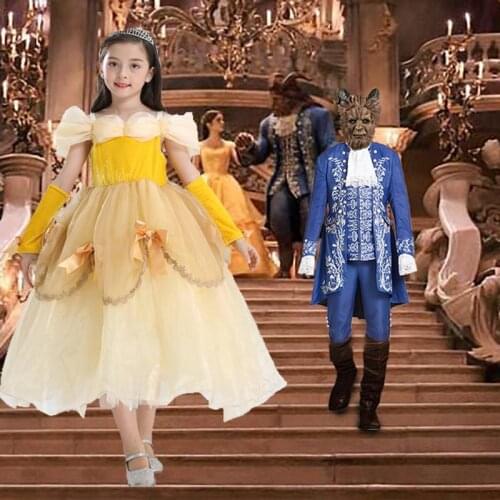 2019 Movie Beauty and The Beast Cosplay Costume Kids princess Belle Dress Costume Girls Boys Adam Costume Halloween Costume Suit