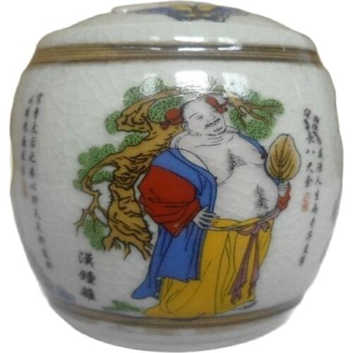 Chinese antique one pair Jingdezhen porcelain painting eight immortal storage tank