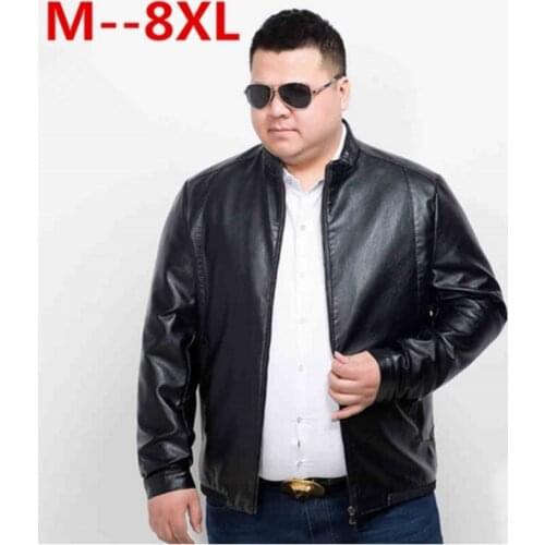 10XL 8XL 6XL Mens Leather Jackets Fashion Loose Solid Coat PU Clothes Male Winter Long Sleeves Stand Collar Motorcycle Leather