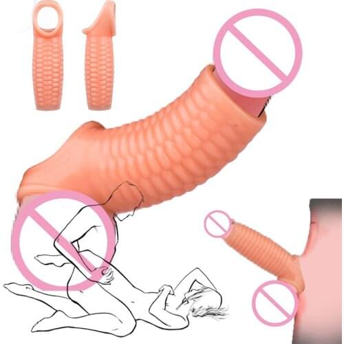 Reusable Silicone Penis Sleeve Flexible Glans Penis Enlarger Delay Ejaculation Cock Ring Condoms Adult Sex Toys For Men Couples