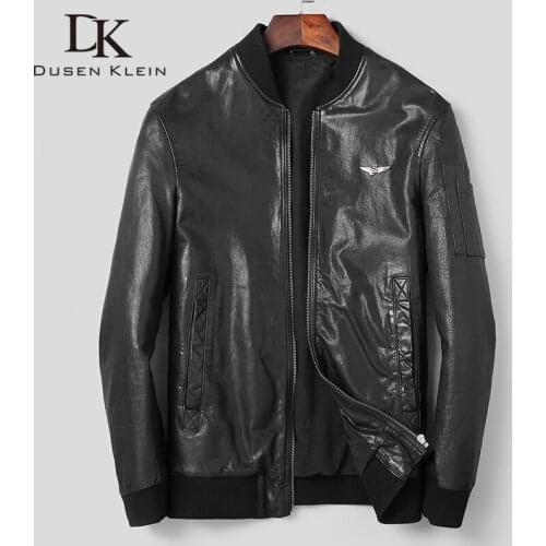 DK Good Quality Vegetable Tannin Leather Sheepskin Coat Men Ribbed Cuff Autumn Black Casual Real Leather Jackets