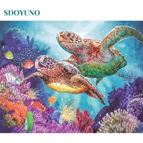 SDOYUNO 60x75cm Pictures By Numbers DIY Painting By Numbers On Canvas Frame Sea Turtle Digital Hand Painting Drawing By Numbers