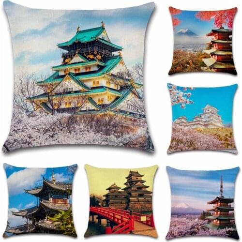 Ancient Japanese Building Temple tower View mount fuji pillowcase Decoration home sofa chair shop cushion cover friend Kids gift