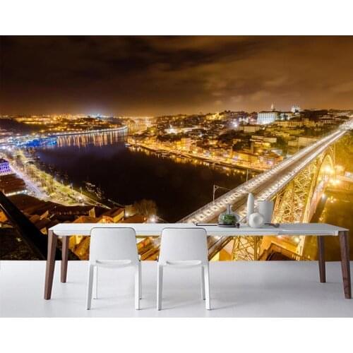 Papel de parede Portugal Houses Rivers Bridges Night city wallpaper,living room TV sofa wall bedroom wall papers home decor