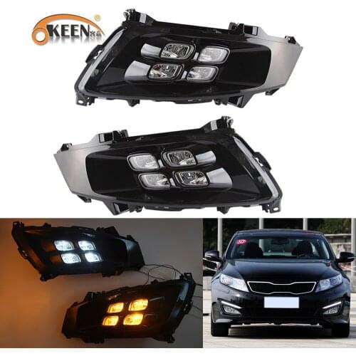 OKEEN 2pcs Car LED Daytime Running Light for Kia Optima K5 2011 2012 2013 2014 Day Light White Turn Signal Light Yellow Fog Lamp