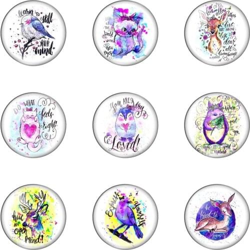 Cute Animals Inbetweening Bird Deer Cat 12mm/20mm/25mm/30mm Round Photo Glass Cabochon Demo Flat Back Making Findings