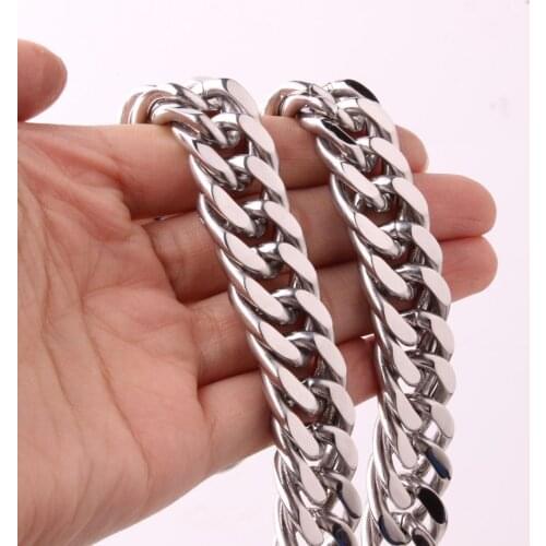 16mm Fashion Man Necklace on The Neck Silver Color Heavy Stainless Steel Choker Big Cuban Link Chain Punk Male Boy Jewelry Gift