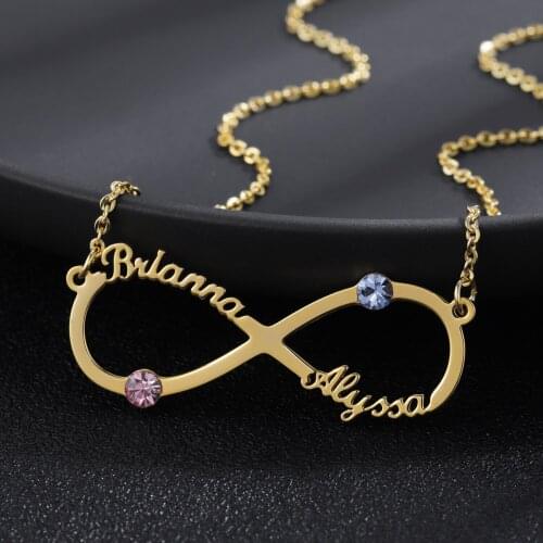 Infinite loop Name Necklace Diamond Birthstone Nameplate HighQuality Stainless Steel Necklace Personalized Christmas Gift