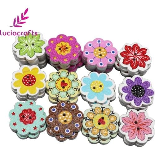Lucia craft Wooden Buttons Flowers Wood Button 2-Holes Sewing Accessories 50pcs/lot E0233