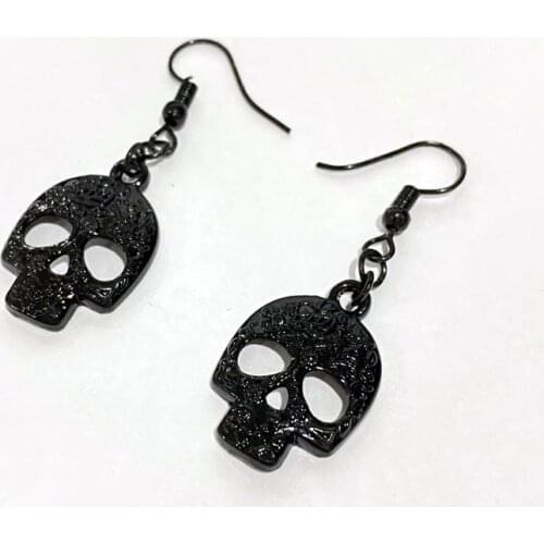 Retro Halloween Skull Earrings, Dangle Skull Earrings, Skull Jewelry, Black Skull Jewelry Womens Gift