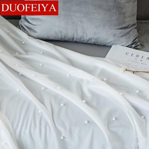 Luxury Pearl Embroidey Pure White Tulle Curtains for Bedroom Romantic Sheer for Living Room Window Screen Kitchen