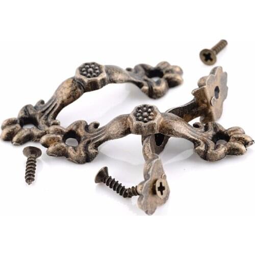 10pcs Box Handle 43*10MM Zinc Alloy Knob Tracery Bronze Tone Antique Pulls For Drawer Wooden Jewelry Box Furniture Hardware