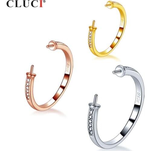 CLUCI Silver 925 Adjustable Rings Jewelrty for Women Design Zircon Pearl Ring Mounting 925 Sterling Silver Women Rings SR2248SB
