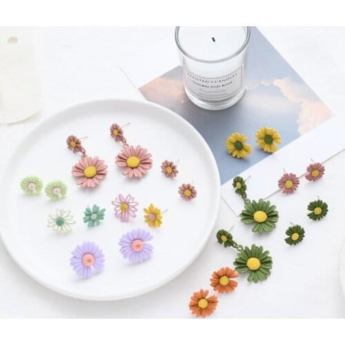 925 Silver Korean cute little daisy flower earrings sweet personality girl elegant asymmetric earrings party jewelry gift