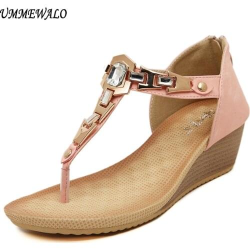 UMMEWALO Summer Sandals Women Designer T-strap Flip Flops Thong Wedges Sandals Gladiator Sandal Shoes Zapatos Mujer