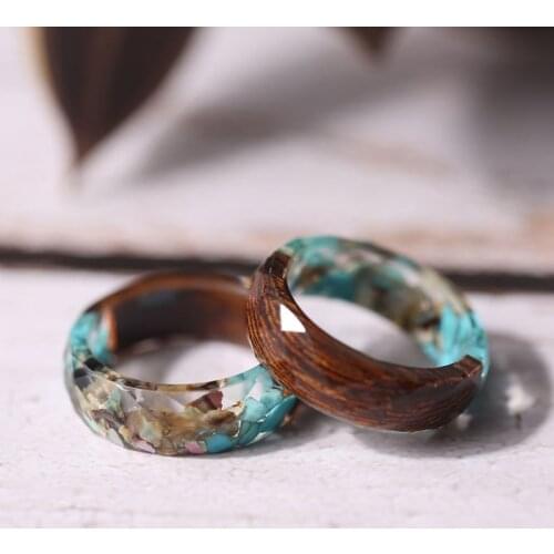 Vintag Blue Stones and Wood Rings Transparent Epoxy Resin Round Finger Rings For Women Men Jewelry Anillos Mujer Special Rings