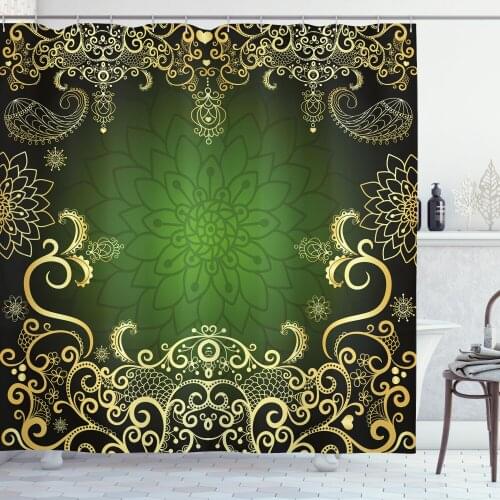 Mandala Shower Curtain Set Frame Lotus Shade Floral Swirls Curtain for Bathroom Decor 12 Hooks Decorative Bath Accessory
