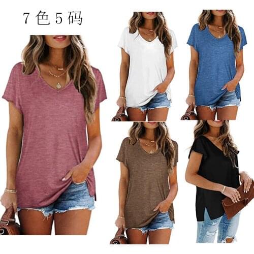 Summer T Shirt Women New 2021 Elegant Pure Color Loose t-shirts With Short Sleeves Frock Female Tee Tshirts Dropshipping BYT2102