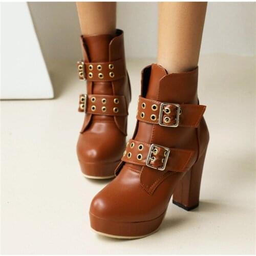 YMECHIC Buckle Short Booties Punk Footwear 2021 New Autumn Winter Ankle Boots for Women 11cm High Heels Shoes Woman Plus Size 45