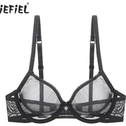 Women Bra Tops Sexy Lingerie See-through Mesh Bralette Adjustable Shoulder Straps Underwire Unlined Bra Brassiere Underwear