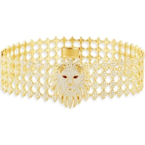 SLJELY High Quality Real 925 Sterling Silver Luxury Yellow Gold Color Loin Statement Choker Zircon Necklace Women Party Jewelry