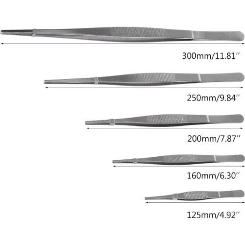 Toothed Tweezers Barbecue Stainless Steel Long Food Tongs Straight Home Medical Tweezer Garden Kitchen BBQ Tool 5 Sizes 264D