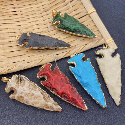 1 Piece of Natural Stone Resin Bovine Bone Material Colorful Electroplating Process Tapered Necklace Pendant DIY Beach Jewelry