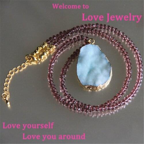 1pc Charms Quartz Drusy Pendant Necklace Hot Beads Chain Semi-precious Stone Druzy Necklace Women Jewelry