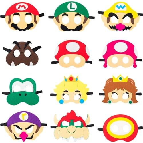 12pcs/lot super mario Felt Masks For Kids Masks With Elastic Rope Party Cosplay Masks For Halloween Party Decoration Accessories