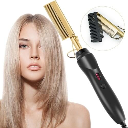 Hot Comb Hair Straightener Flat Irons Electric Hair Curling Iron Titanium Alloy Hair Curler Brush 2 in 1 Style Straightening