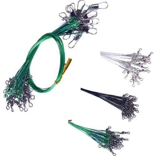 20Pcs Steel Wire Leader With Swivel Fishing Accessory 3 Colors Leadcore Leash 15CM 20CM 25CM 30CM Anti Bite Steel Fishing Line