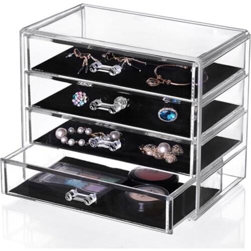 2019 Fashion Acrylic Makeup Organizer 4 Drawers Cosmetic Storage Case Transparent Jewelry Storage Box Desk Organizer