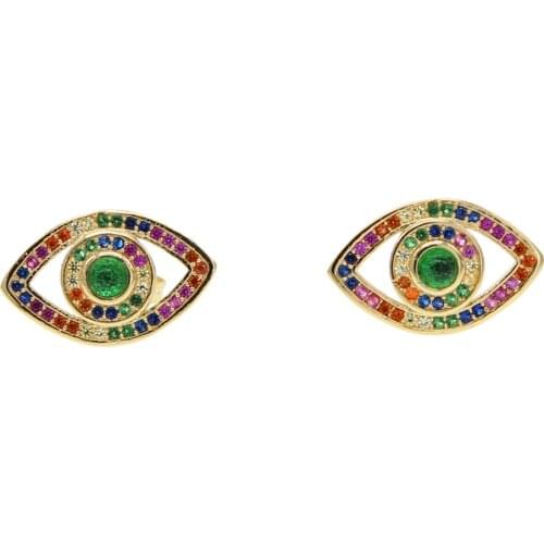 2021 lovely cute sweet girl women gift jewelry colorful rainbow red cz tiny turkish evil eye charm stud earrings Gold rose color