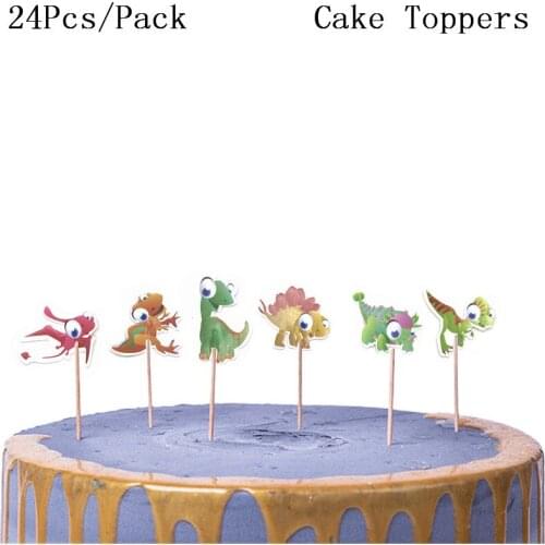 24pcs Happy Birthday dinosaur Cake Topper Cake Topper Kids Favors Decorate Cupcake Toppers Cartoon dinosaur Baby Shower Supplie