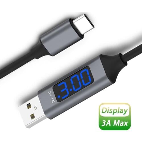 3A Micro USB Type C Cable Fast Charger Wire LCD Digital Display for Samsung Xiaomi Smart Phone USB Cabo USB-C Tipo C Data Cables