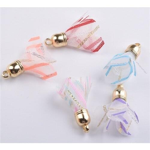 5pcs/lot 25mm Charms Silk Tassel Fabric FlowerTassel Trim For Earrings Findings Jewelry Making DIY Phone Hanging Accessories