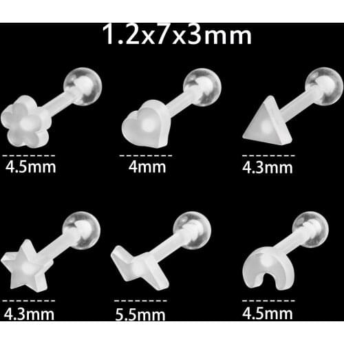 6PCS Acrylic Labret Ring Ear Cartilage Tragus Helix Piercing Labret Lip Studs Ring Internally Threaded 16g Body Piercing Jewelry