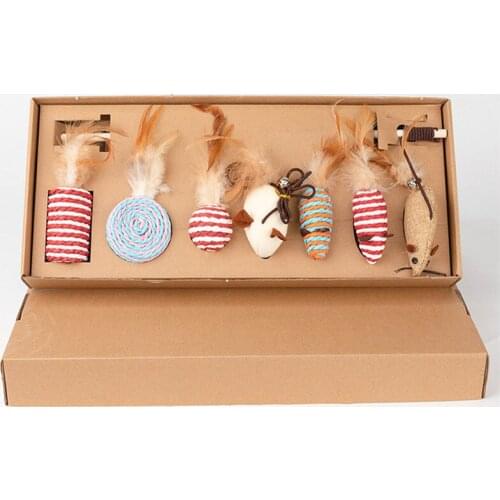 7PCS Exquisite Pet funny cat toy stick pet Fake mouse taste Wood feather Magic Wand Cat Catcher Cat interaction gift Free ship