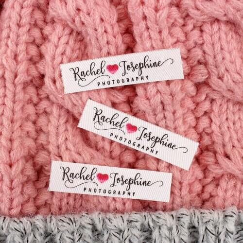 96 White Labels, Handmade with love labels, Iron Tags, Ironing Labels, Personalized Name, Custom Design (TB2177)