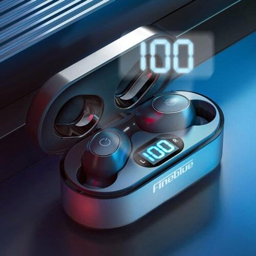 Fineblue Air55Pro Bluetooth 5.0 Wireless Earbuds with LED Display Charging Case TWS Stereo Headphones in Ear Built in Mic