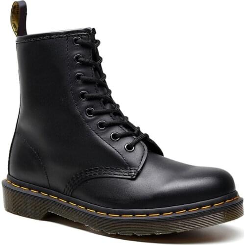 High-top Martens boots women classic soft leather British 8-Eye short boots unisex leather boots round head trend black shoes