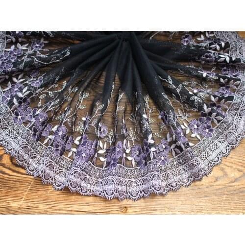 19cm-2yards/lot DIY Craft Black Net with Purple Embroidered Tulle Lace Trim for Garment Decoration
