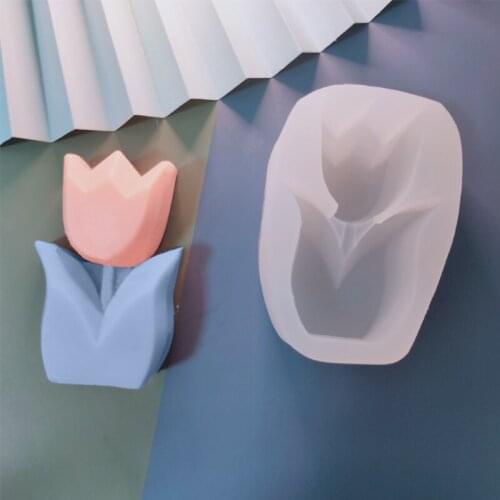 Geometric Tulip Scented Candle Mold Mothers Day DIY Flower Handmade Soap Making Plaster Soy Wax Mold Tools