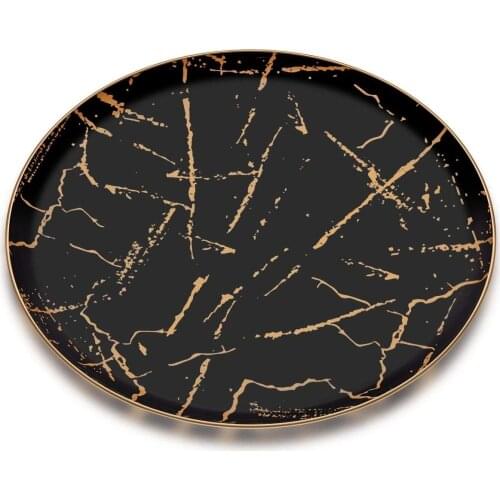 Glore Marble Black Matte Gold Glass Tray 35X35 cm